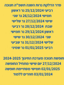 חופש חנוכה ותאריכי הדלקת נרות חנוכה 2024-2025